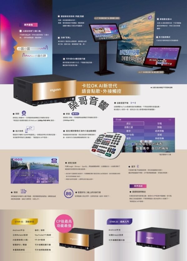 N5 STAR 252 音圓 Inyuan STAR-55 旗艦款鏡面美型伴唱機(含4T硬碟、原廠鍵盤)+送21.5吋觸控顯示器 簡譜 點歌機 結帳輸入折扣碼star55+再打折