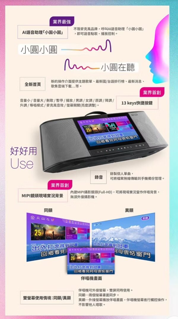 全新Inyuan音圓Party 7000行動伴唱點歌機N5系列含雙手持無線麥克風台灣大廠製造 觸控螢幕4T硬碟(下單再送原廠支架) 結帳輸入折扣碼party7000再打折