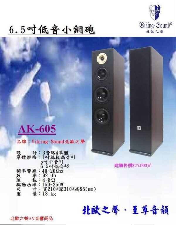 Biking-Sound 北歐之聲 AK-605  專業卡拉OK雙低音全音域落地式喇叭 家庭劇院 極致震撼 結帳輸入折扣碼AK605再打折