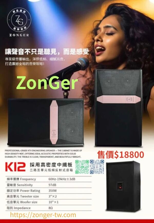 ZonGer K12 專業卡拉OK懸吊式10吋二音路三單體喇叭 結帳輸入折扣碼k12再打折
