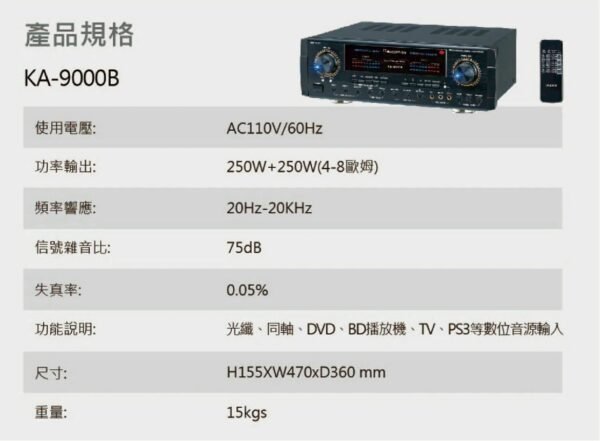 AudioKing憾聲KA-9000B專業擴大機 (具藍芽、光纖、同軸、微電腦記憶設定)結帳輸入折扣碼ka9000b再打折