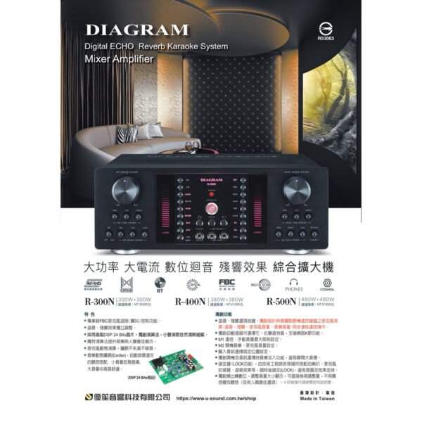 DIAGRAM(FNSD華成)R-500N專業卡拉OK數位迴音+殘響效果綜合擴大機480W+480W 結帳輸入折扣碼r500再打折