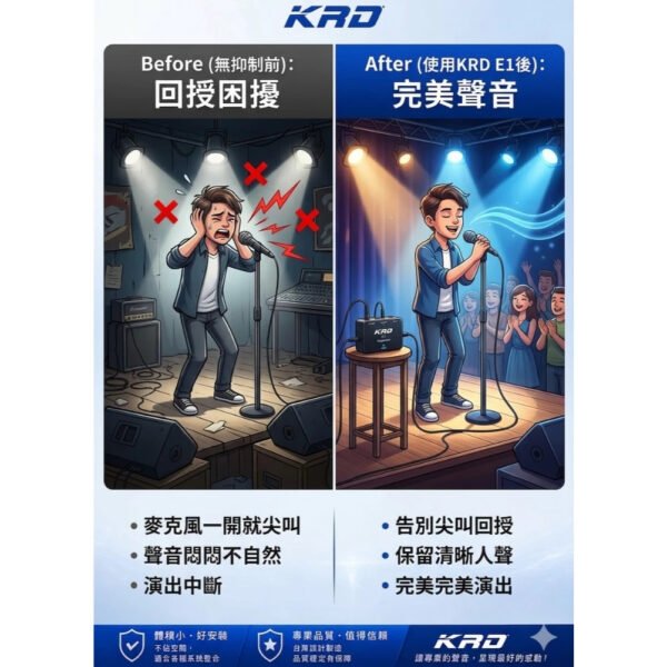 最新款KRD E1 專業級回授抑制器｜麥克風防嘯叫 尖叫聲抑制器 KTV 演講 舞台演出適用結帳輸入折扣碼e1再打折