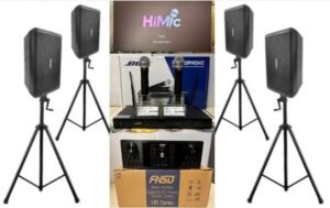 FNSD華成台灣大廠製造 HR-2503N專業卡拉OK數位迴音+殘響效果綜合擴大機 大功率480W+480W KP-9210懸吊式(外場)10吋低音號角喇叭兩組 BOK AT-26L雙手持無線麥克風 (再送雲端點歌機)