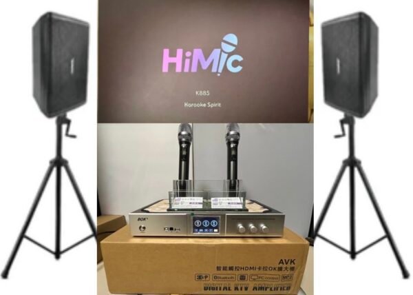 BOK AVK專業卡拉OK數位多功能擴大機 KP-9210懸吊式(外場)10吋低音號角喇叭 含雙手持無線麥克風 (再送雲端點歌機)